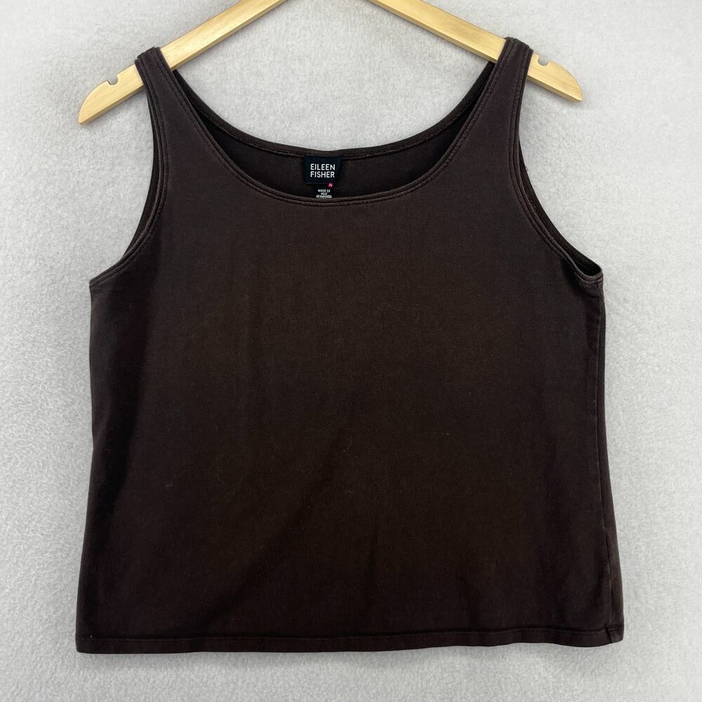 EILEEN FISHER Tank Top L Stretch Cotton Jersey Scoop Neck Shell Brown USA